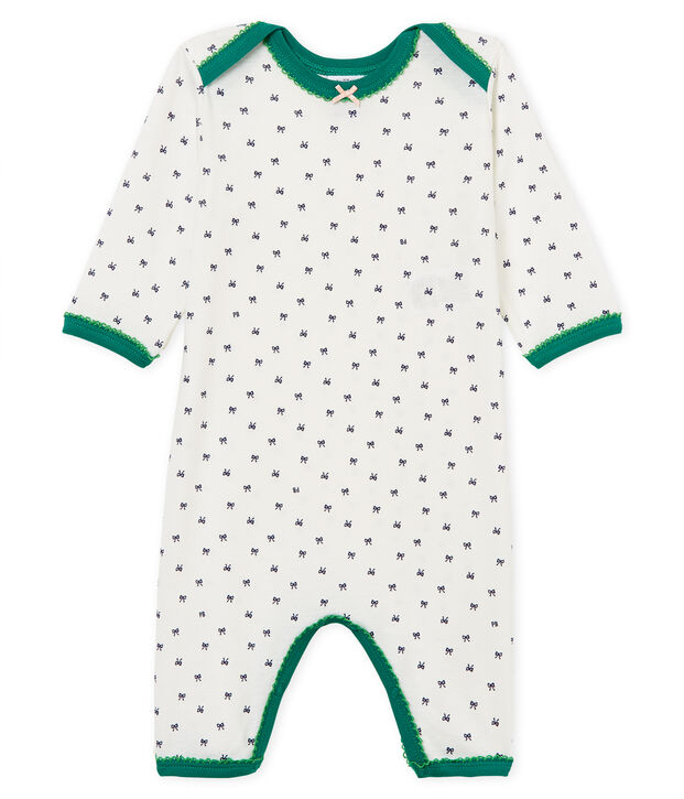 Baby-Strampler in Rippstrick f&uuml;r M&auml;dchen weiss/blau