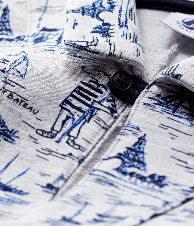 Gemusterter Baby-Kurzoverall aus Molton f&uuml;r Jungen grau/blau