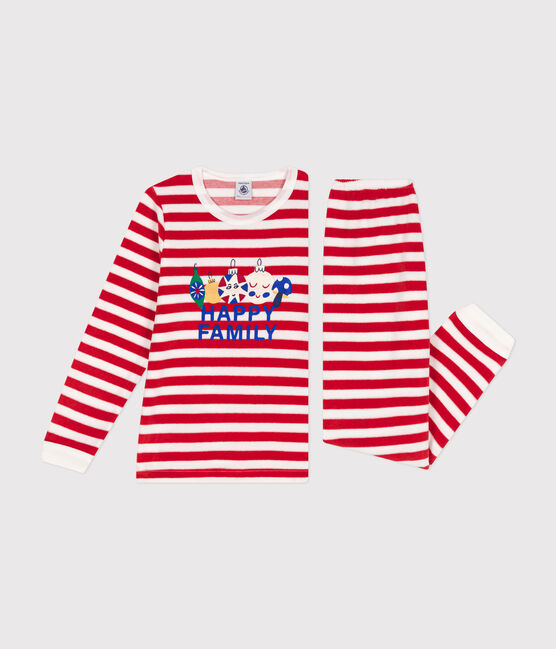 Kinder-Pyjama aus Nicki mit Streifen rot AURORA/ MARSHMALLOW