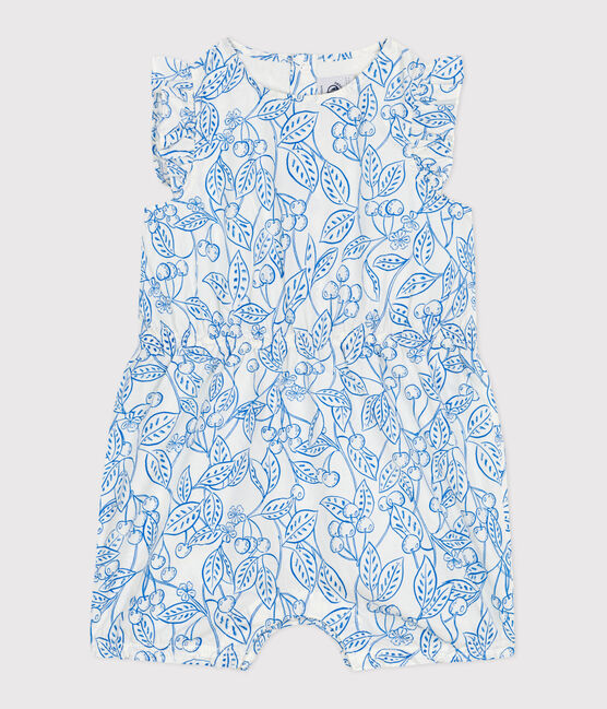 Ärmelloser Baby-Kurzoverall aus Baumwolle mit blauen Kirschen blau MARSHMALLOW/ PORCELANA