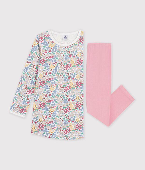 Kinder-Nachthemd und Leggings aus Doppeljersey mit Blumenmotiv rosa/vielfarbig