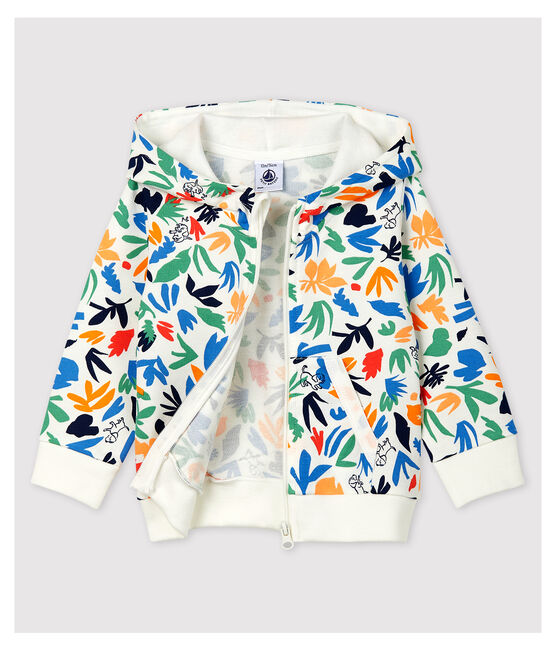 Baby-Cardigan aus Molton. weiss MARSHMALLOW/weiss MULTICO