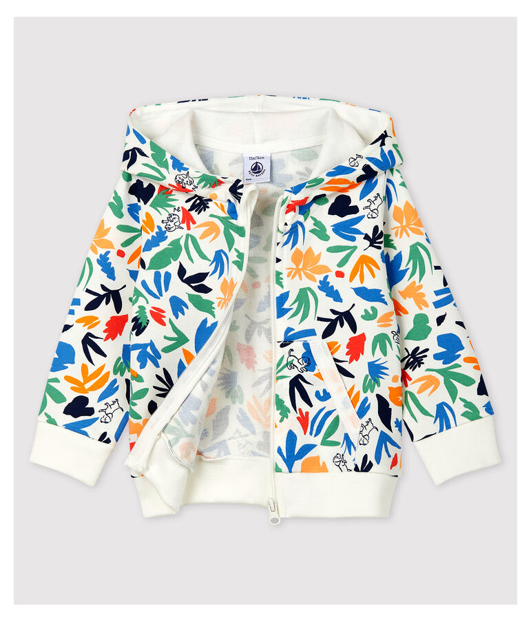 Baby-Cardigan aus Molton. weiss/vielfarbig