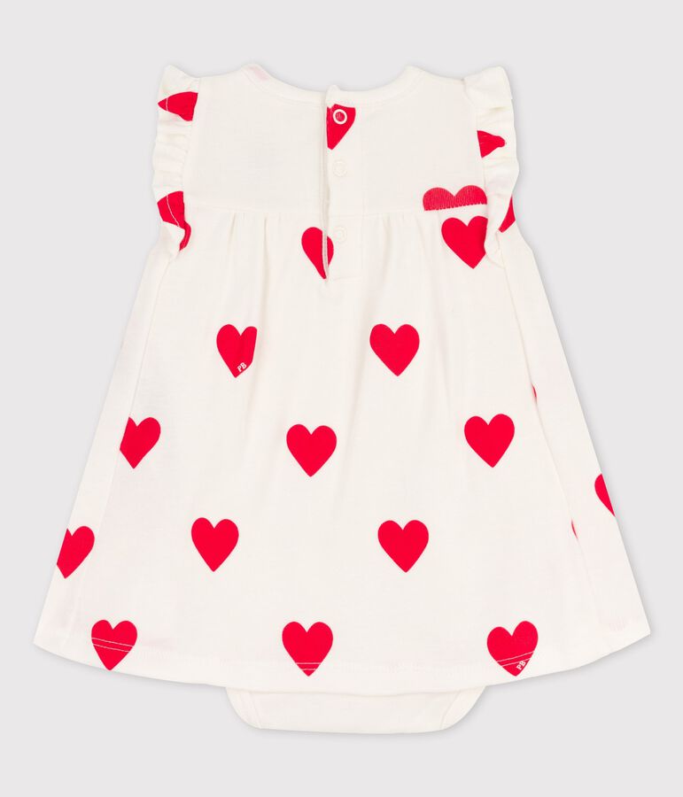 Baby-Body-Kleid aus Bio-Baumwolle mit Herzmuster f&uuml;r M&auml;dchen weiss MARSHMALLOW/rot TERKUIT