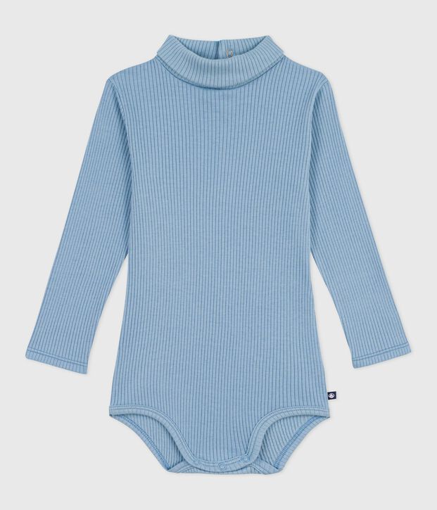 Baby-Body mit Rollkragen aus einfarbiger Baumwolle blau
