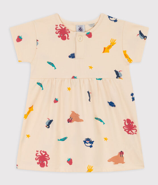 Kurzärmeliges Baby-Kleid aus bedrucktem Jersey weiss AVALANCHE/ MULTICO