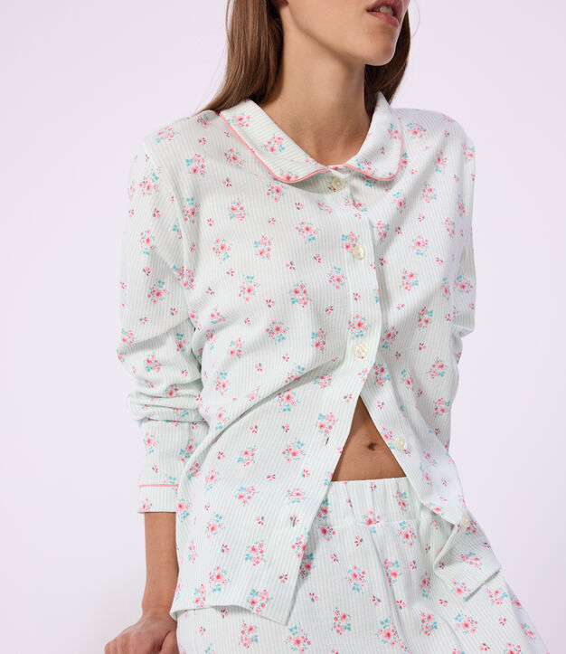 Damen-Pyjama aus gemusterter Baumwolle mit Knopfverschluss weiss/vielfarbig