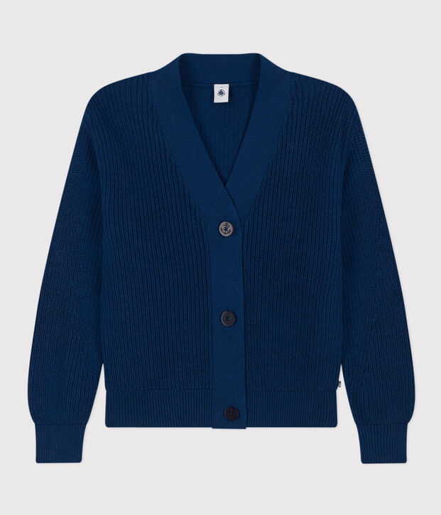 Damen-Cardigan aus Baumwolle, in Patentmuster gestrickt blau