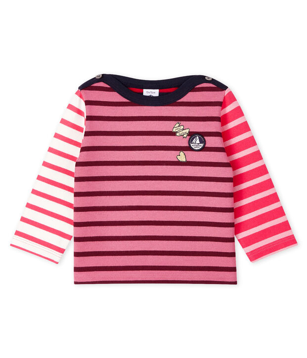 Lang&auml;rmeliges Baby-Upcycling-Streifenshirt f&uuml;r M&auml;dchen rosa/vielfarbig
