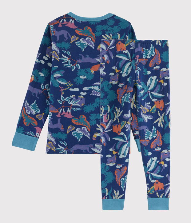 Kinderpyjama aus Doppeljersey mit Dschungelaufdruck f&uuml;r Jungen blau/vielfarbig