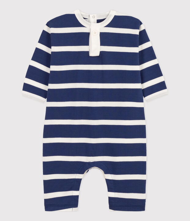 Baby-Langoverall aus gestreiftem Molton blau/weiss