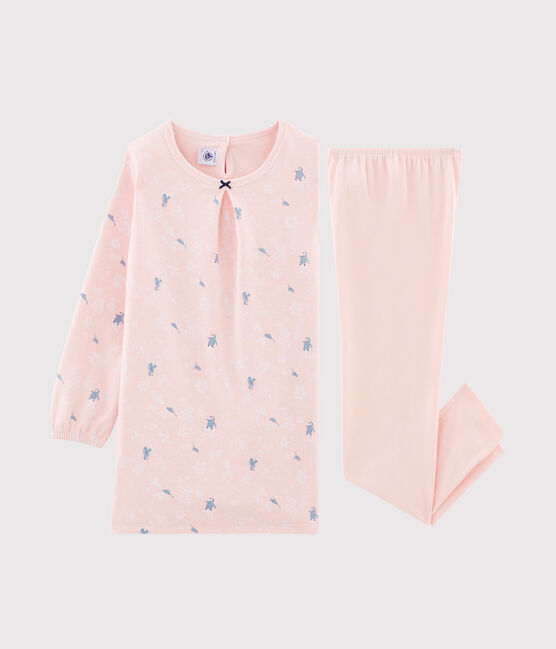 Langärmeliges Nachthemd mit Pinguin-Muster aus Doppeljersey für Mädchen rosa MINOIS/weiss MULTICO