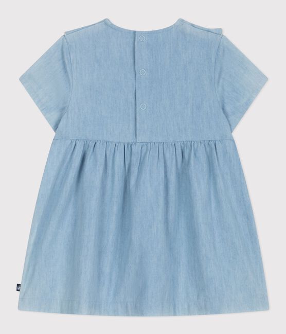 Kurzärmeliges Baby-Kleid aus Chambray mit Herz-Stickereien blau BLEU CLAIR