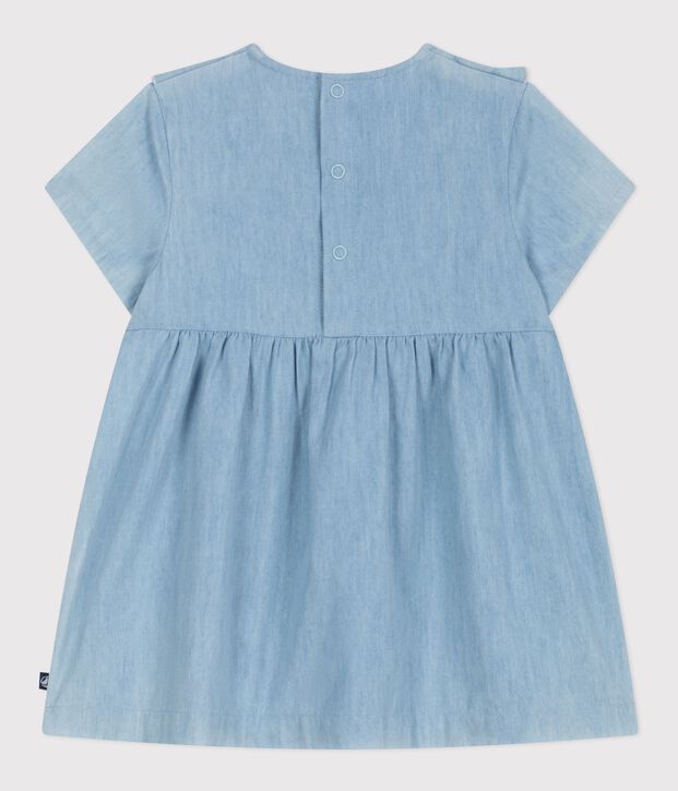 Kurz&auml;rmeliges Chambray-Babykleid mit Herzstickerei blau