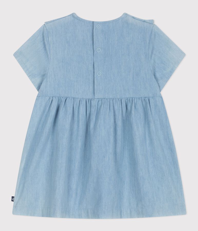 Kurz&auml;rmeliges Baby-Kleid aus Chambray mit Herz-Stickereien blau
