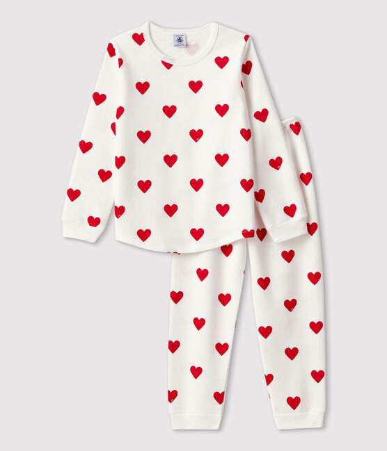 Kinderpyjama aus Molton mit Herzmotiv weiss MARSHMALLOW/rot TERKUIT