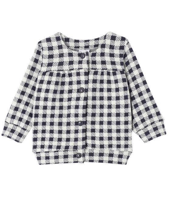 Karierter Baby-Mädchen-Cardigan blau SMOKING/beige COQUILLE