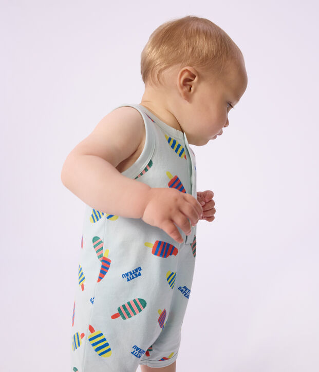 Baby-Kurzoverall aus Baumwolle mit Eismotiv blau/vielfarbig