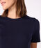 Kurzärmeliges Damen-T-Shirt L'ICONIQUE aus einfarbigem Rippstrick blau SMOKING