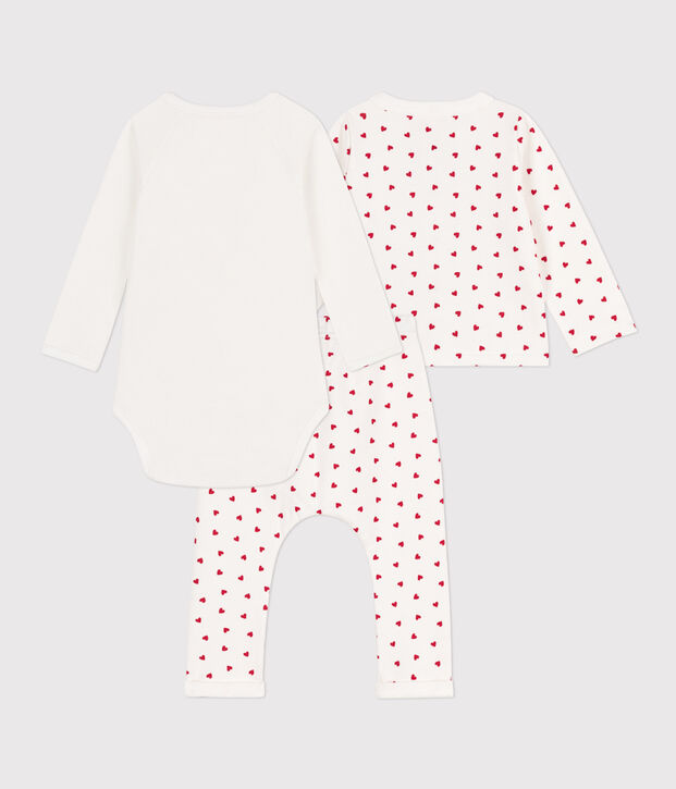 Baby-Set aus bedruckter Baumwolle weiss/rot