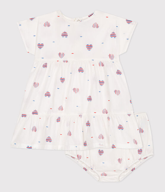 Kurzärmeliges Babykleid und Bloomer aus Baumwolle mit Herzmotiv weiss AVALANCHE/ MULTICO