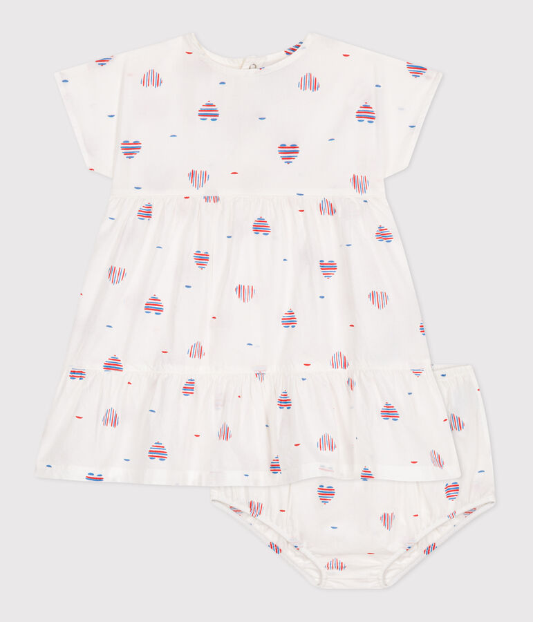 Kurz&auml;rmeliges Babykleid und Bloomer aus Baumwolle mit Herzmotiv naturfarben/vielfarbig