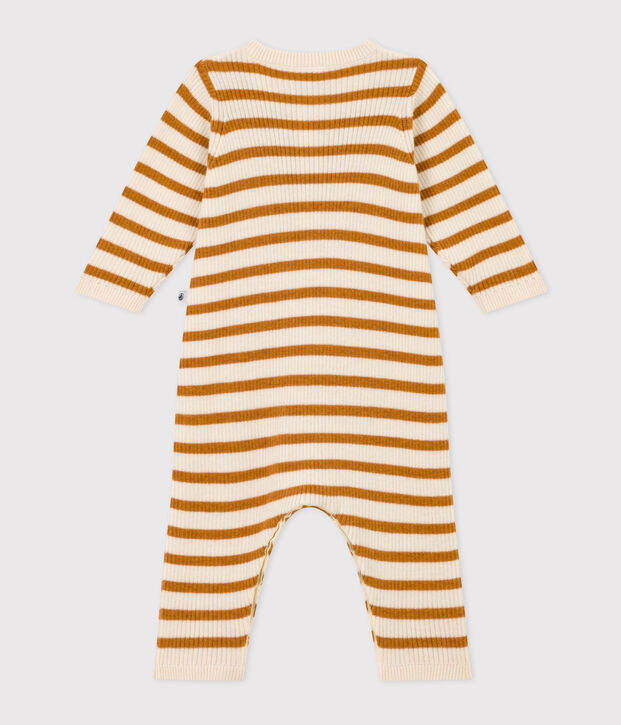 Gestreifter Baby-Overall aus Strick naturfarben/braun