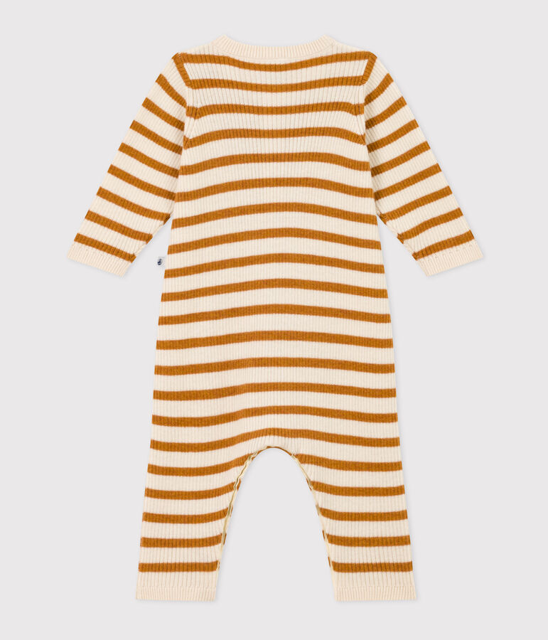 Gestreifter Baby-Overall aus Strick naturfarben/braun