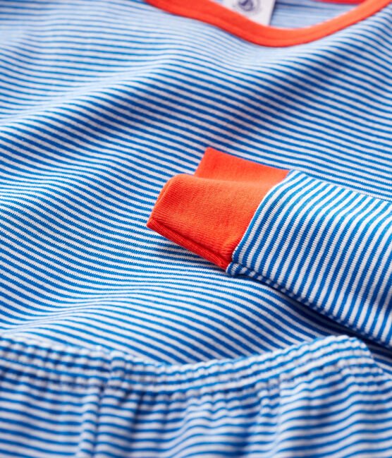 Snugfit-Kinderpyjama mit Ringelstreifen für Jungen blau RUISSEAU/weiss MARSHMALLOW