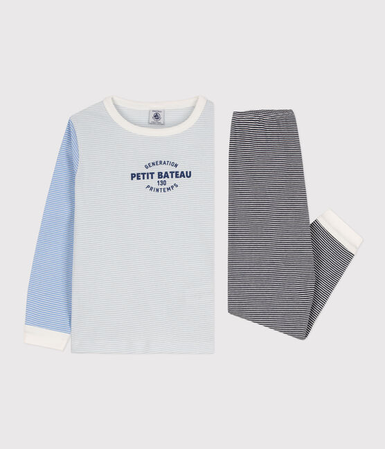 Kinderpyjama aus Baumwolle mit Ringelstreifen blau SMOKING/weiss MULTICO