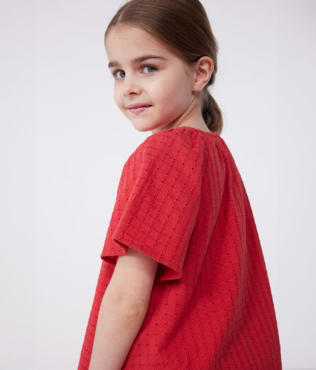 Kurz&auml;rmelige Kinder-Bluse mit Blumenmuster rot