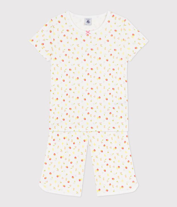 Kinder-Capripyjama aus Baumwolle mit Fruchtmotiv weiss/vielfarbig
