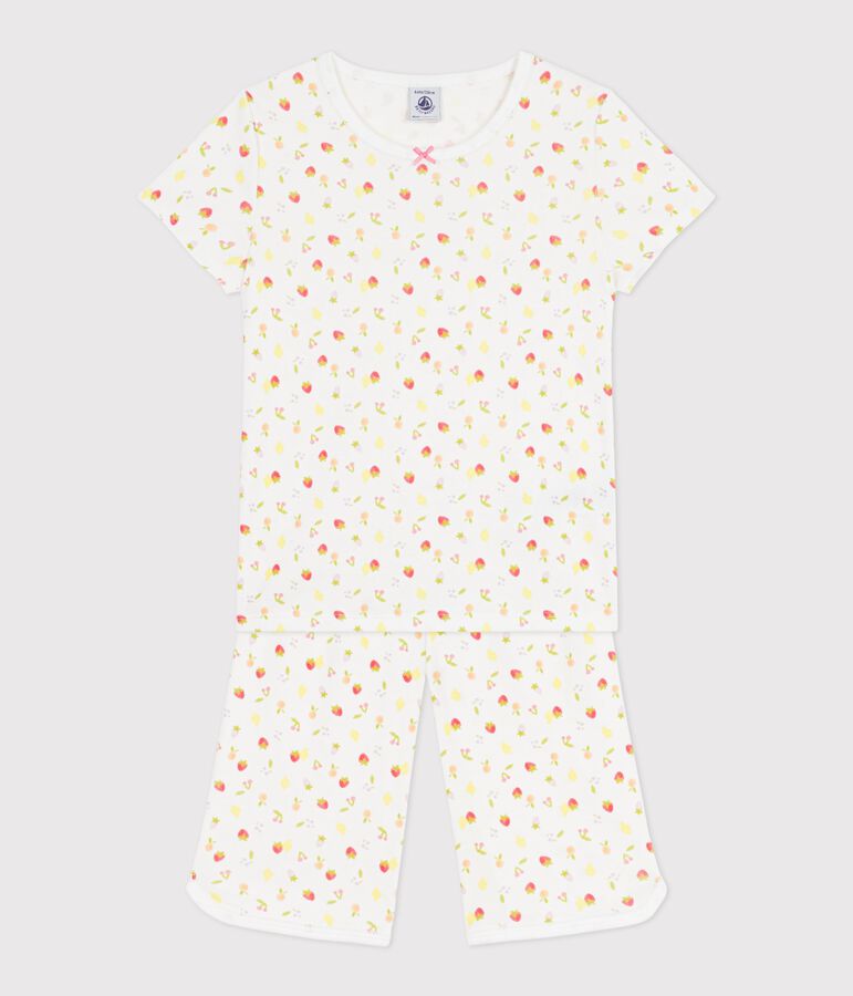 Kinder-Capripyjama aus Baumwolle mit Fruchtmotiv weiss MARSHMALLOW/weiss MULTICO