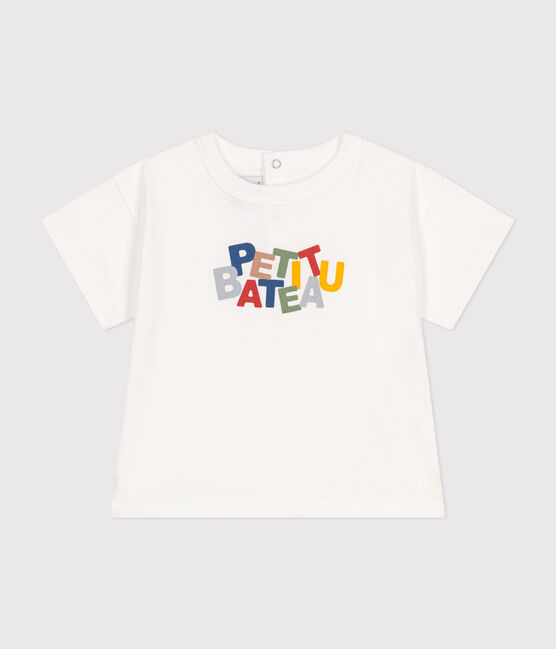 Kurzärmeliges Baby-T-Shirt aus feinem Jersey weiss MARSHMALLOW