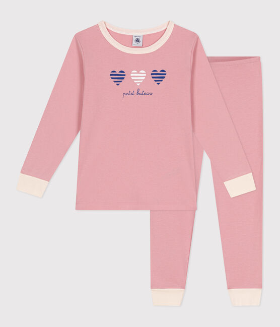 Langärmeliger Kinder-Pyjama aus einfarbiger Baumwolle rosa CHARME