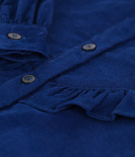 Langärmelige Kinderbluse aus Feincord für Mädchen BLEU FONCE