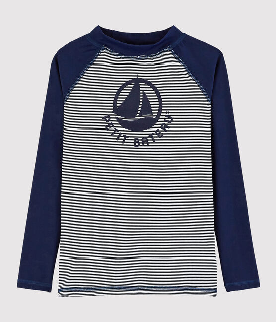 Kinder-T-Shirt mit UV-Schutz aus recycelten Materialien blau SMOKING/weiss MARSHMALLOW