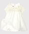 Baby-Bodykleid aus Baumwollleinen für Mädchen weiss MARSHMALLOW/gelb OR