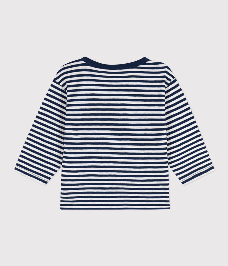 Lang&auml;rmeliges Baby-T-Shirt aus gestreiftem geflammtem Jersey blau/weiss