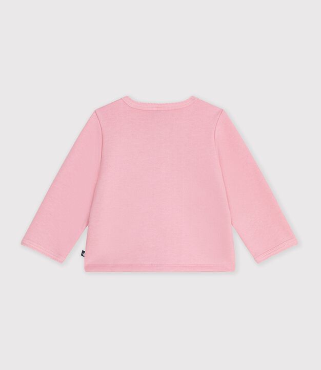 Baby-Cardigan aus einfarbiger Baumwolle mit Herzaufn&auml;her rosa