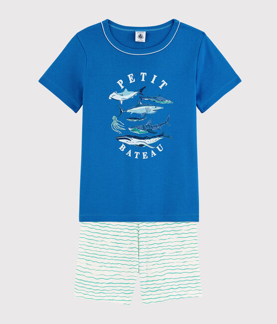 Kinder-Kurzpyjama aus Baumwolle mit Meerestiermotiv für Jungen blau COOL/naturfarben MULTICO
