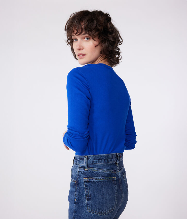 Damen-T-Shirt L'Iconique aus einfarbiger Baumwolle blau SURF