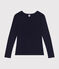 Langärmeliges Damen-T-Shirt L'Iconique aus einfarbigem Rippstrick blau SMOKING