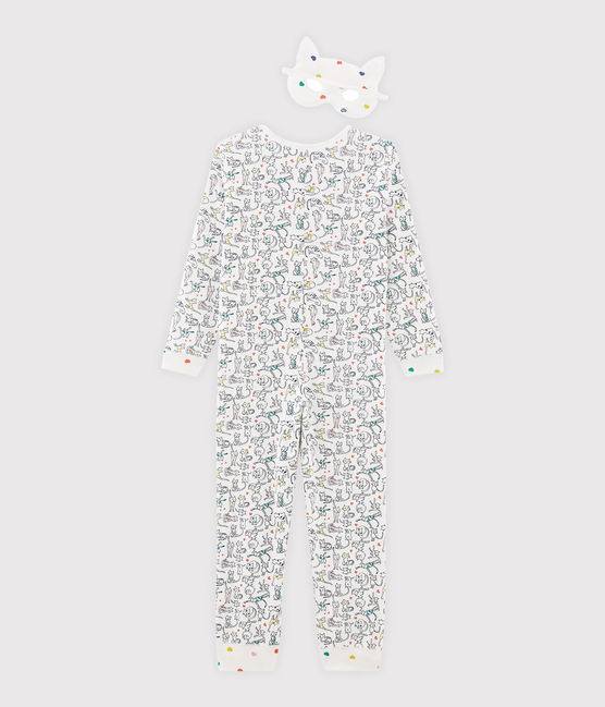 Langer Mädchen-Overall weiss MARSHMALLOW/weiss MULTICO