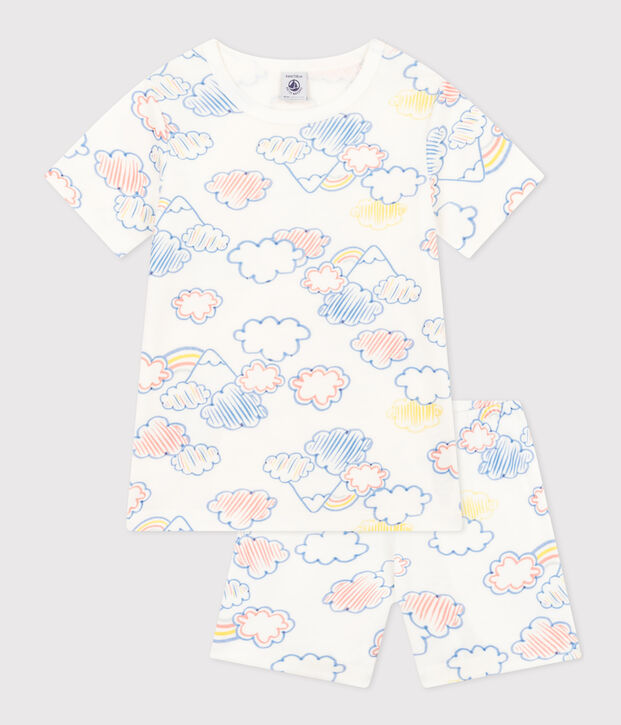 Kurzer Kinderpyjama aus Baumwolle mit Regenbogen-Printmotiv weiss/vielfarbig