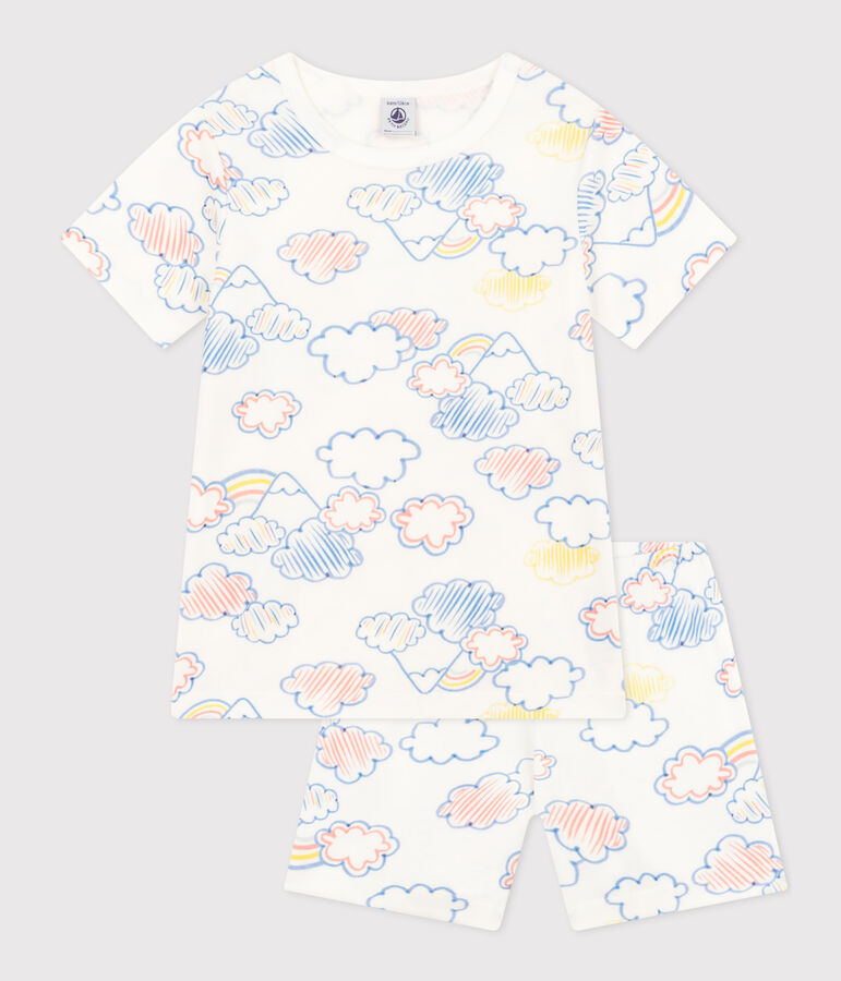Kurzer Kinderpyjama aus Baumwolle mit Regenbogen-Printmotiv weiss MARSHMALLOW/weiss MULTICO
