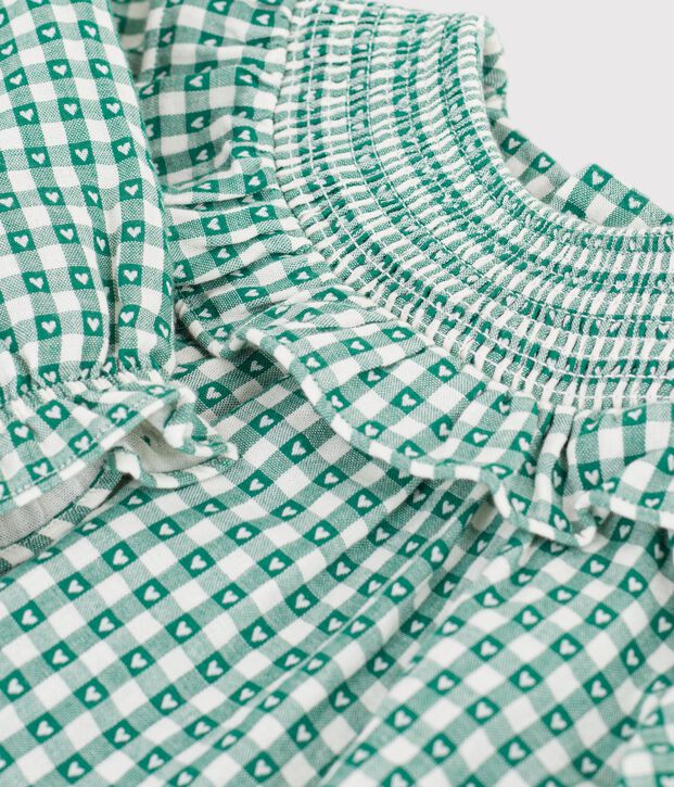Lang&auml;rmeliges Baby-Kleid aus Baumwolle mit Vichy-Muster gr&uuml;n/weiss