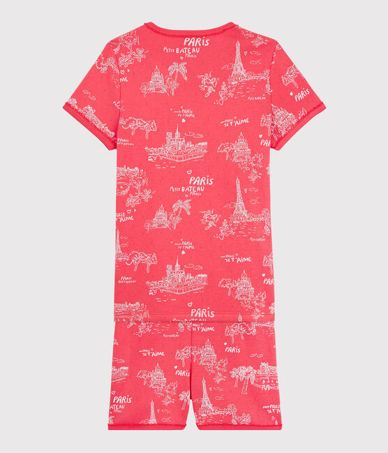 Kinder-Kurzpyjama mit Paris-Motiv aus Baumwolle für Mädchen rosa GROSEILLER/rosa FLEUR