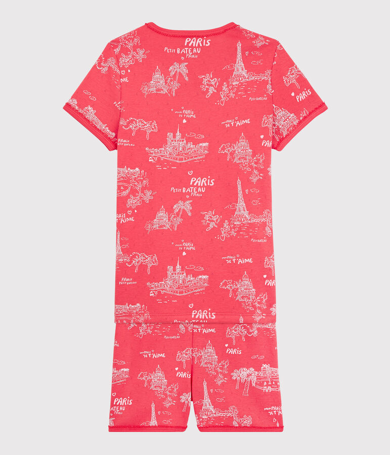 Kinder-Kurzpyjama mit Paris-Motiv aus Baumwolle f&uuml;r M&auml;dchen rosa/rosa