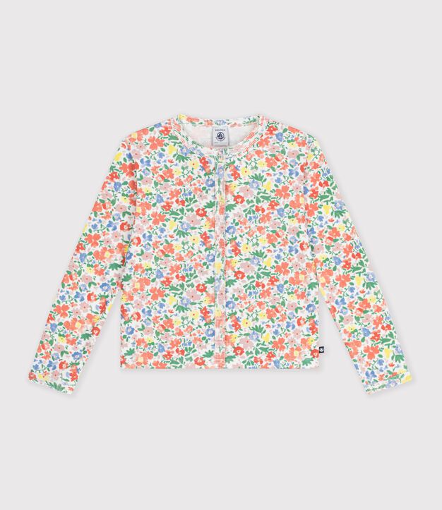 Kinder-Cardigan aus Baumwolle mit Blumenmuster weiss/vielfarbig